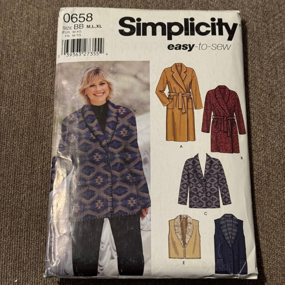 Simplicity 0658 Sewing Pattern Misses Coat Jacket Vest Size M L XL Easy Uncut